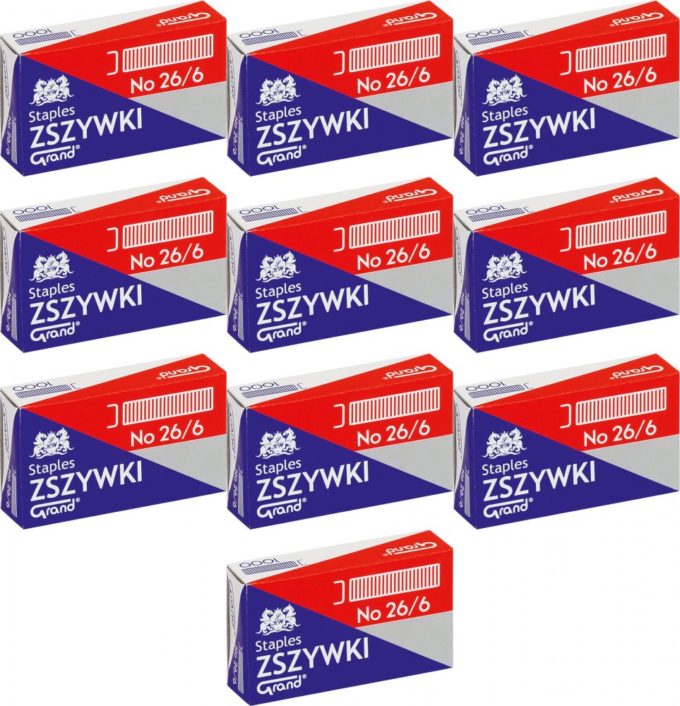 10x Zszywki Grand, 26/6, 1000 sztuk, srebrny