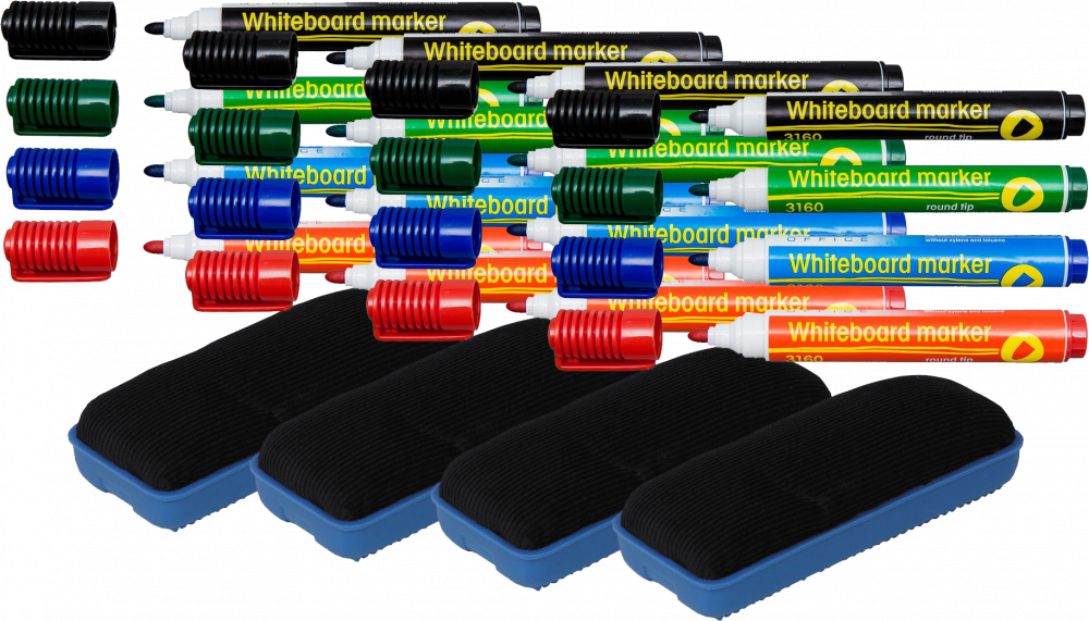 4x Marker suchościeralny D.Rect, okrągła, 4 sztuki, 1-3mm, mix kolorów + gąbka magnetyczna