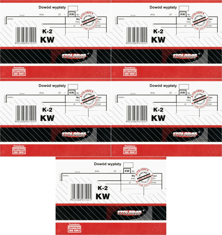 5x Druk akcydensowy Dowód wpłaty KW Stolgraf K2, A6, 100k