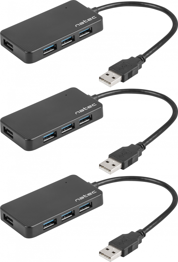 3x Rozgałęziacz - Hub Natec Moth NHU-1342, 4x USB 3.0, czarny