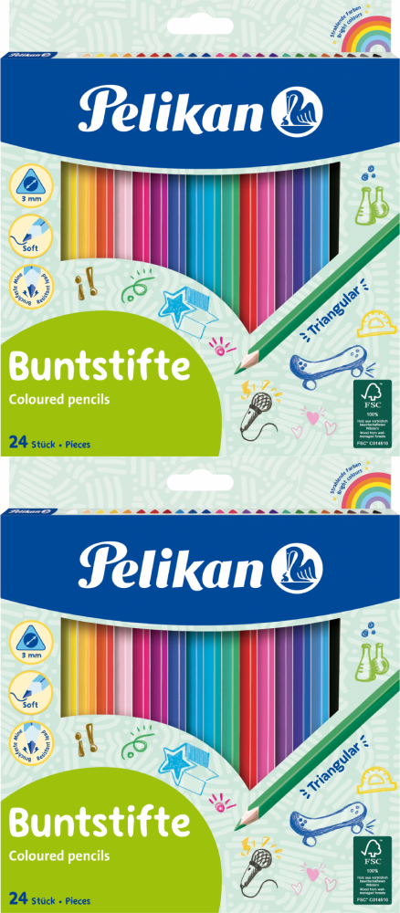 2x Kredki ołówkowe Pelikan, trójkątne, 24 sztuki, mix kolorów