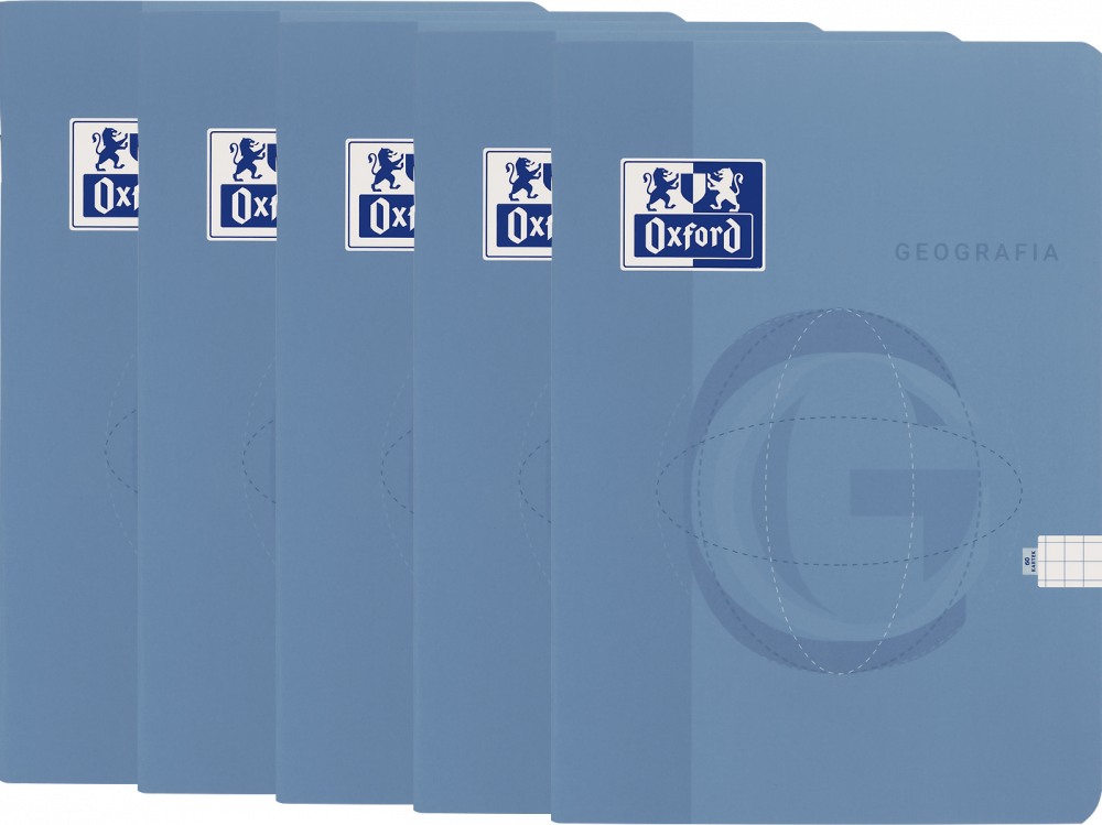 5x Zeszyt przedmiotowy w kratkę Oxford Geografia, A5, miękka oprawa, 60 kartek, jasnoniebieski