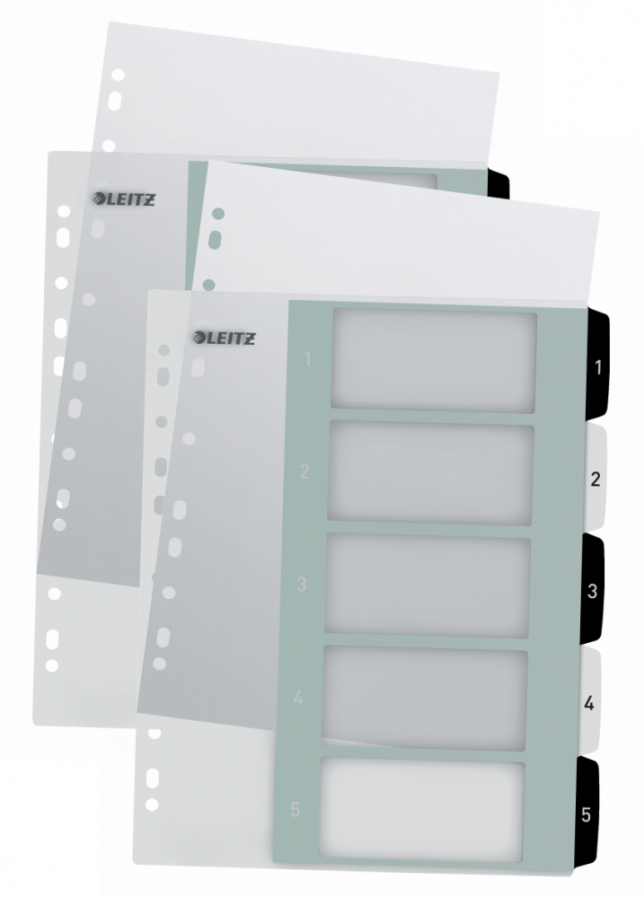 2x Przekładki do segregatora Leitz Wow, plastikowe, numeryczne, A4+, 1-5 kart, do zadruku, biało-czarny