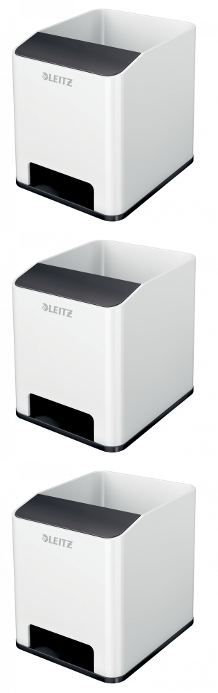 3x Kubek na długopisy Leitz Wow, ze wzmacniaczem dźwięku, 90x100x101mm, dwukolorowy, biało-czarny