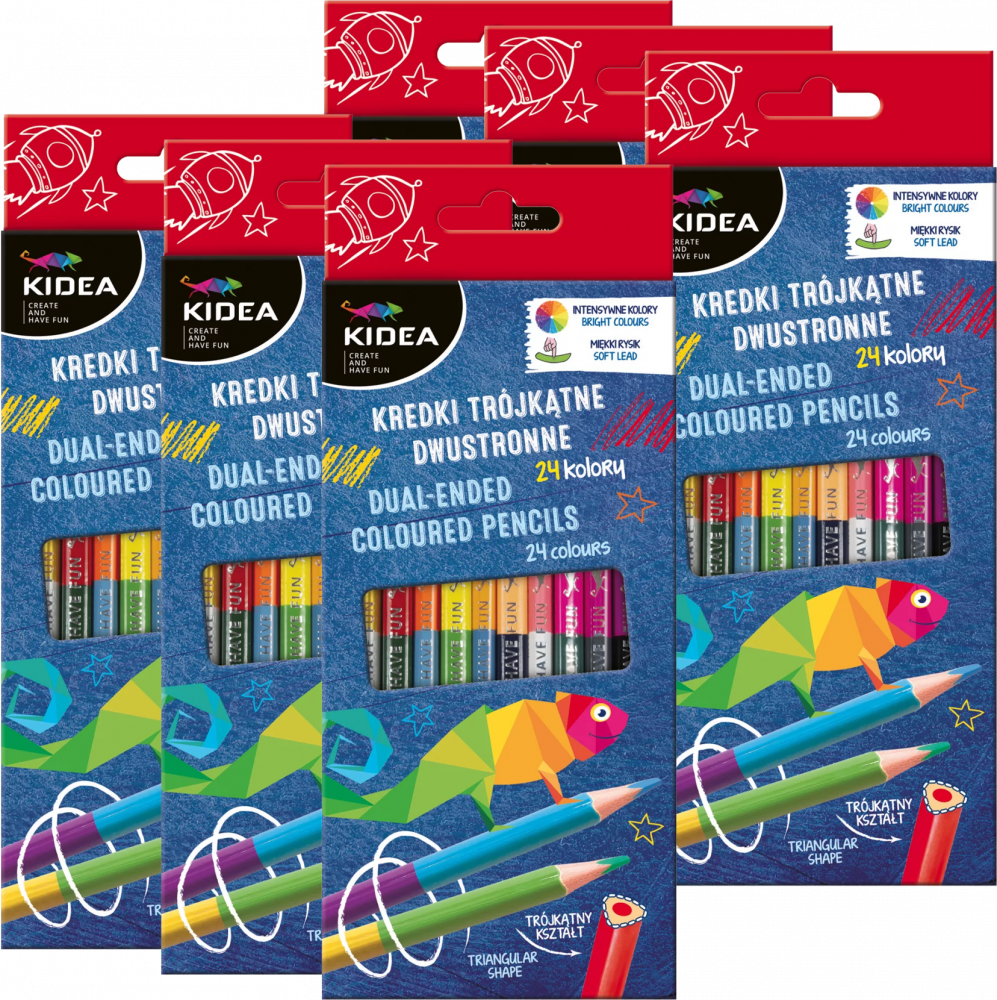 6x Kredki ołówkowe Kidea, dwustronne, 12 sztuk/24 kolory, mix kolorów