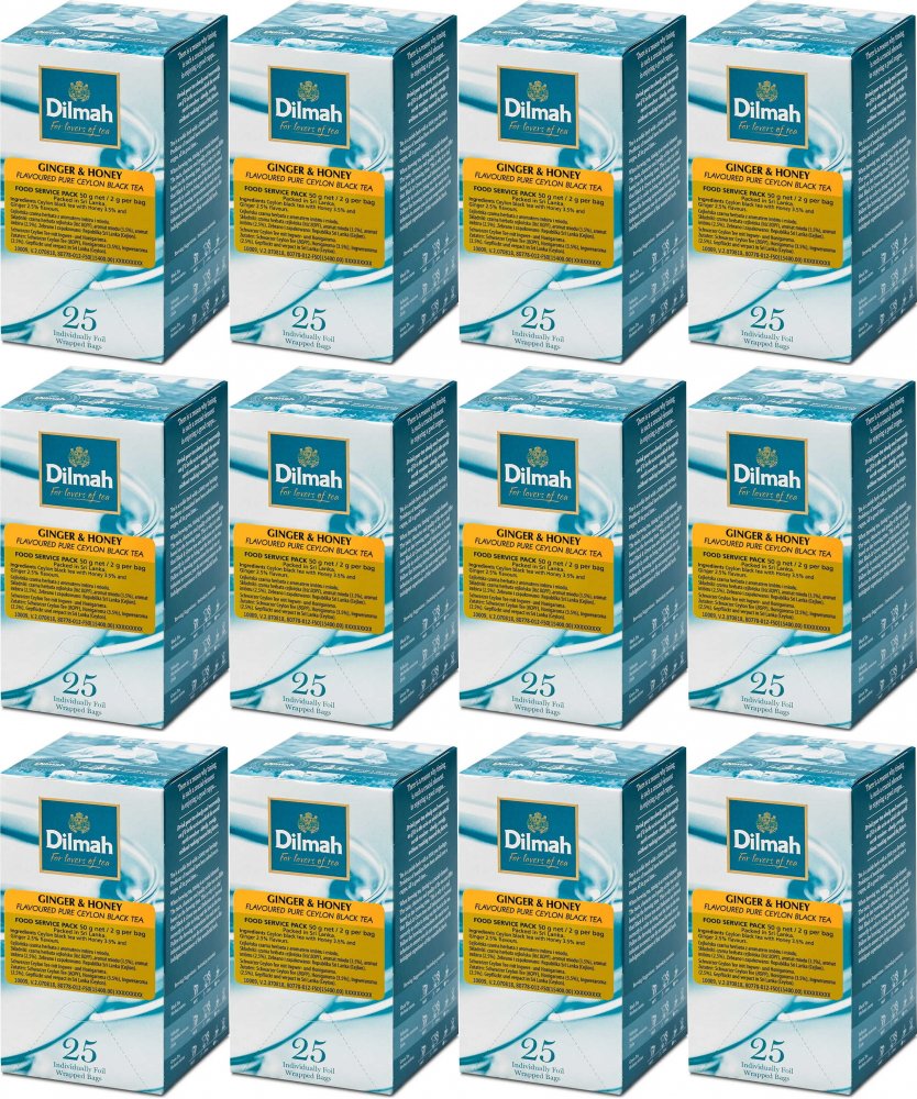 12x Herbata czarna aromatyzowana w kopertach Dilmah Ginger&Honey, imbir z miodem, 25 sztuk x 2g