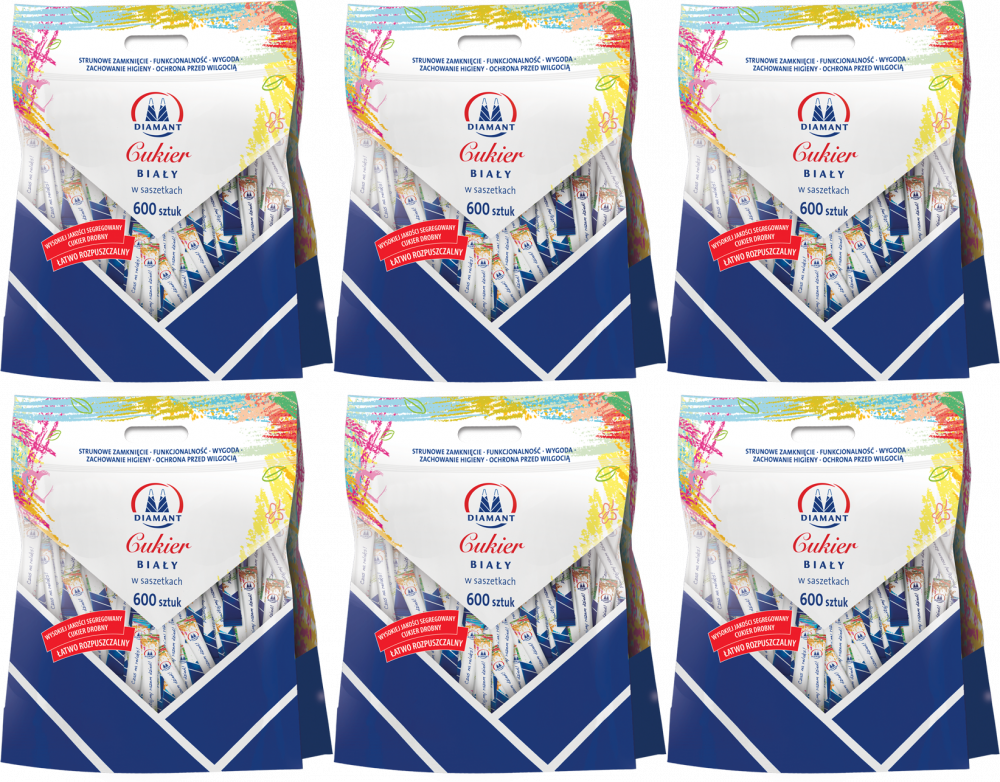 6x Cukier biały w saszetkach Diamant, 600 sztuk, 600x5g