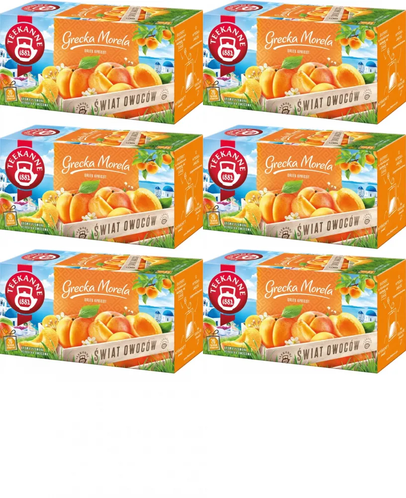 6x Herbata owocowa w kopertach Teekanne Świat owoców, Grecka Morela/Greek Apricot, 20 sztuk x 2.25g