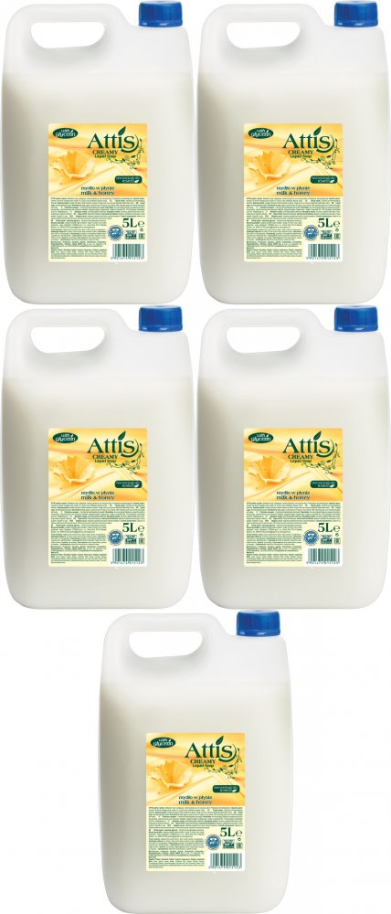 5x Mydło w płynie Attis Gold Drop Creamy mleko i miód, zapas, 5l