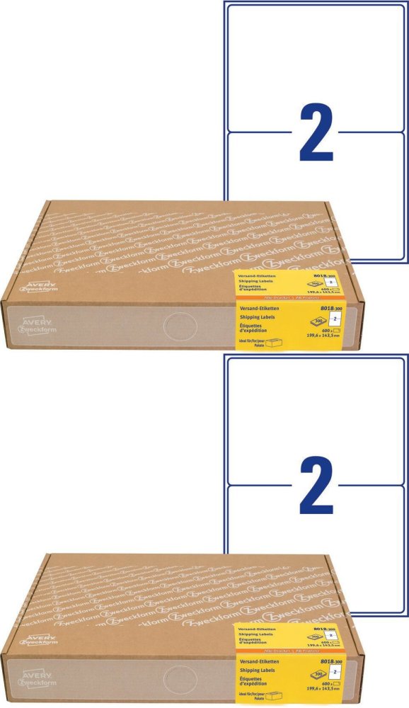 2x Etykiety wysyłkowe Avery Zweckform, A4, 199.6x143.5mm, 300 arkuszy, biały