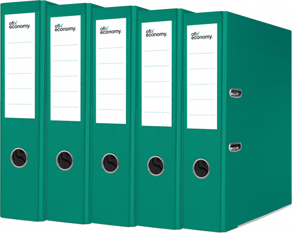 5x Segregator A4 Ofix Economy, z wyklejką, 75mm, do 500 kartek, zielony