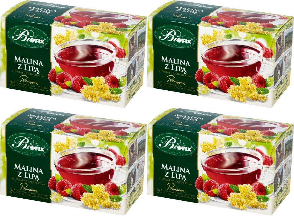4x Herbata owocowa Bifix Premium, w kopertach, malina z lipą, 20 sztuk x 2g