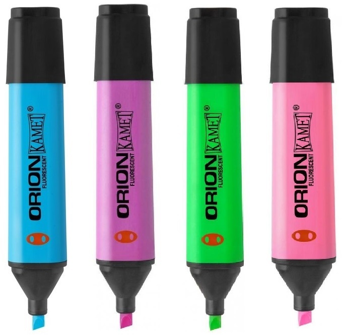 Zestaw 4x Zakreślacz Kamet, Orion, ścięta, niebieski/fioletowy/różowy/zielony