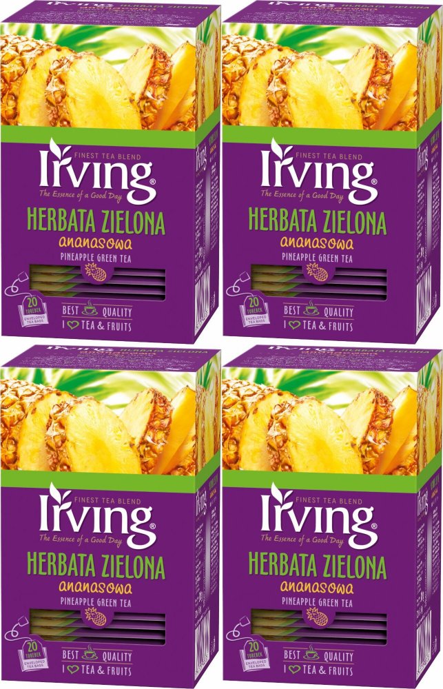 4x Herbata zielona smakowa w kopertach Irving, ananasowa, 20 sztuk x 1.5g