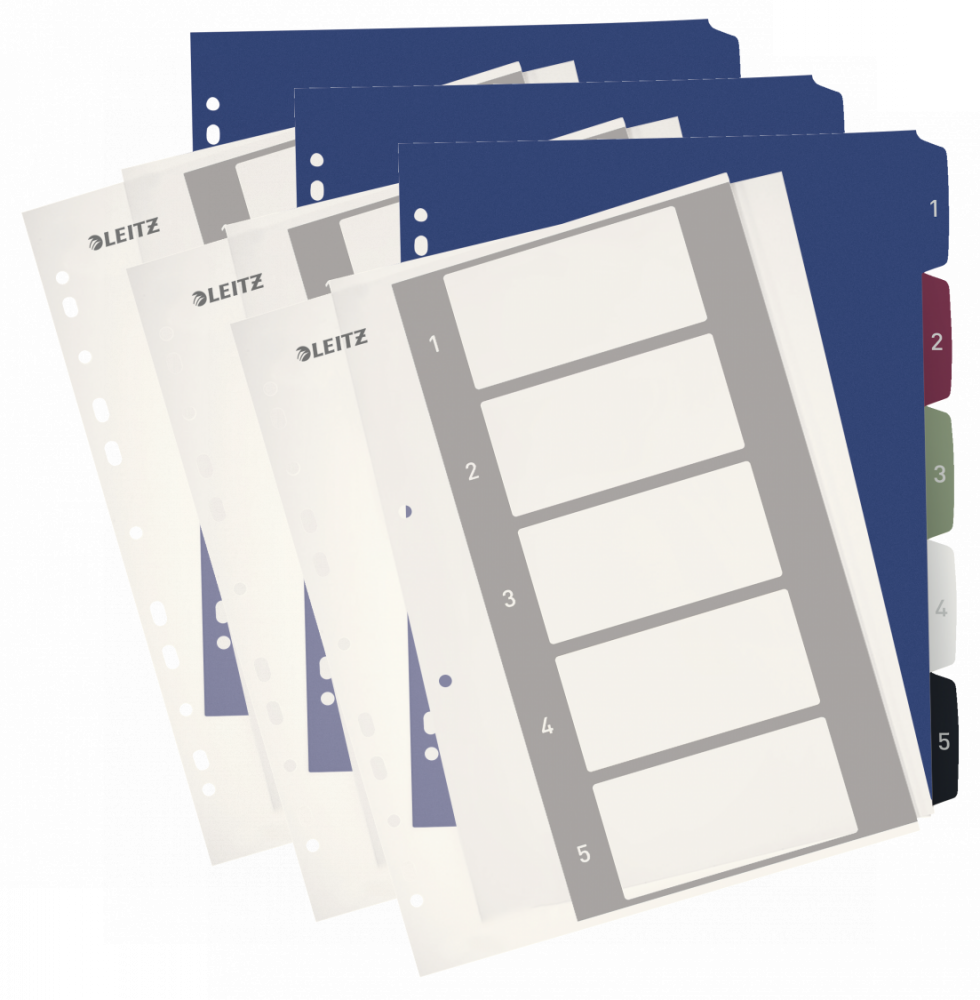 3x Przekładki do segregatora Leitz Style, plastikowe, numeryczne, do zadruku, A4+, 1-5 kart