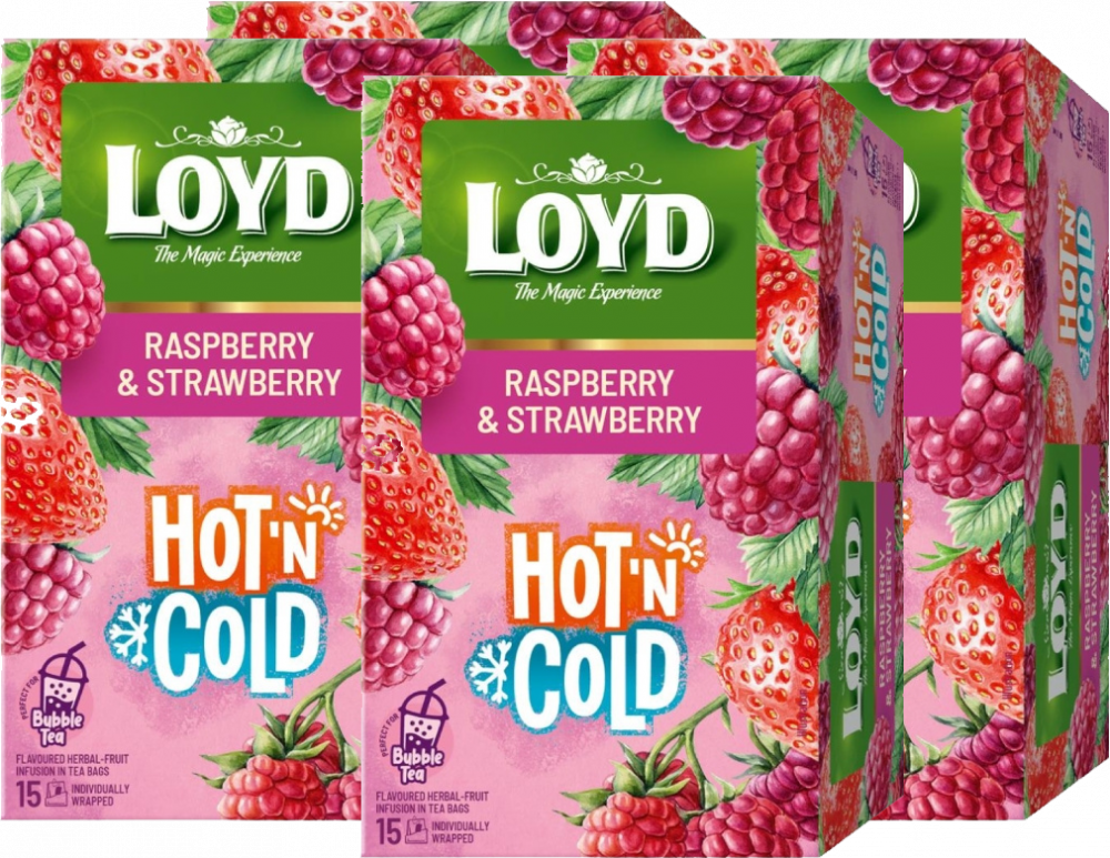 4x Herbata owocowo- ziołowa w kopertach Loyd Hot & Cold, malina i truskawka, 15 sztuk x 2g