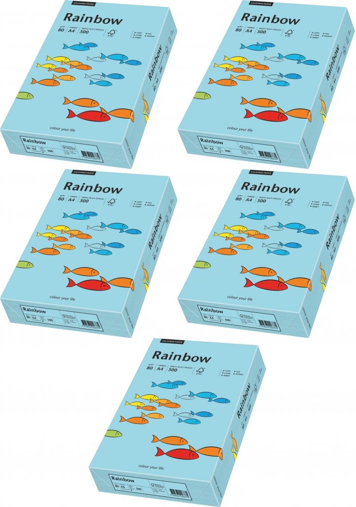 5x Papier kolorowy Rainbow, A4, 80g/m2, 500 arkuszy, błękitny (R84)