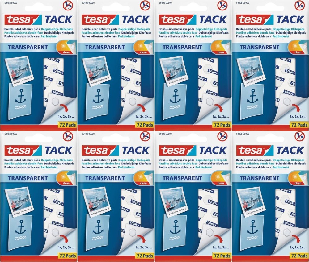 8x Płatki samoprzylepne Tesa, 72 sztuki, różne kształy, transparentny