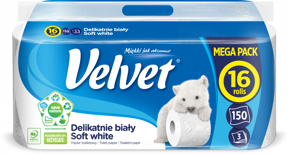 Papier toaletowy Velvet, 3-warstwowy, 16 rolek, delikatnie biały