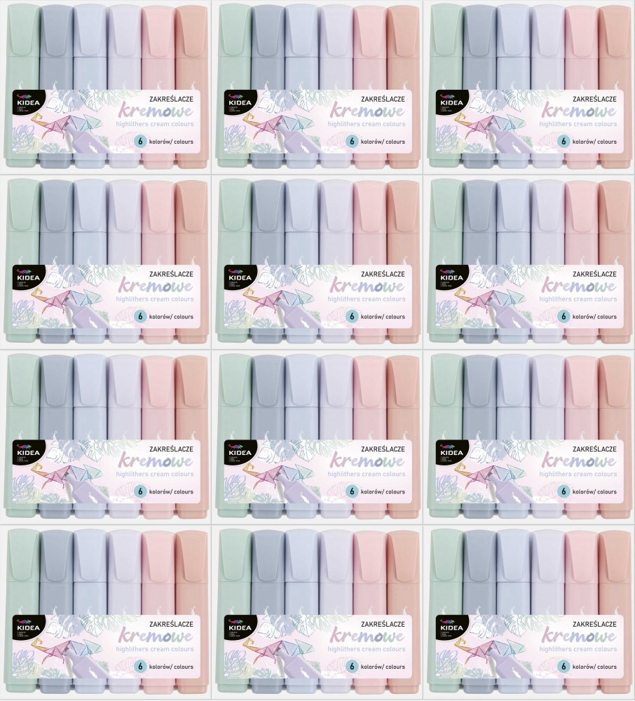 12x Zakreślacze Kidea, 6 sztuk, mix kolorów kremowych