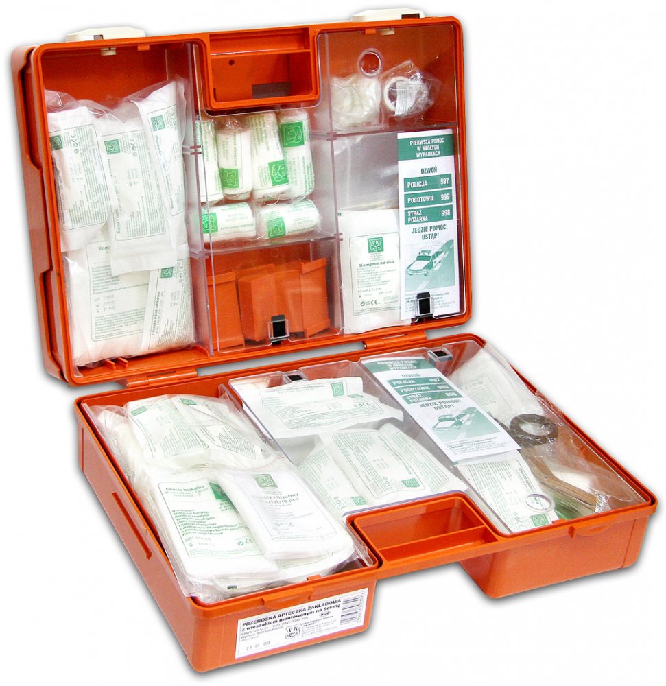 Apteczka przemysłowa przenośna PK-MOT K10.2, w walizce, z wyposażeniem (DIN 13157), pomarańczowy