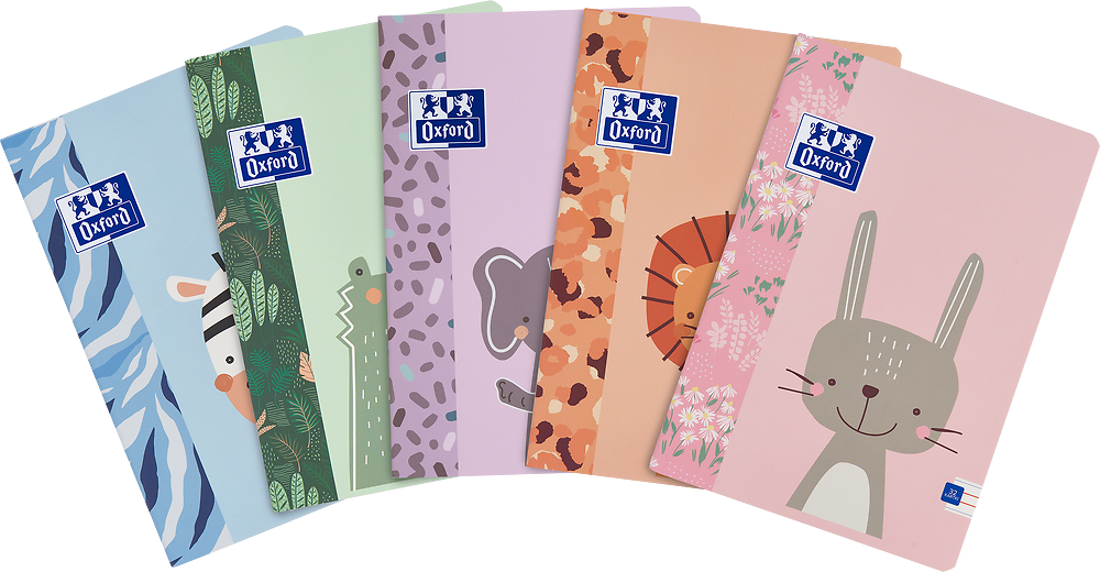 5x Zeszyt w wąskie kolorowe linie Oxford Kids, A4, miękka oprawa, 32 kartki, mix wzorów