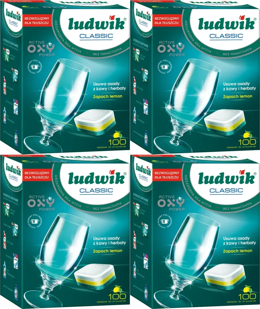4x Tabletki do zmywarek Ludwik Classic P-Free, cytrynowy, 1800g, 100 sztuk