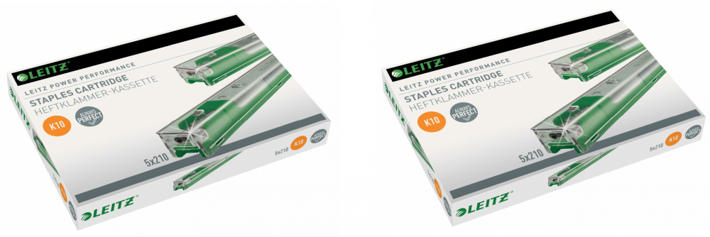 2x Zszywki w kasetce Leitz Power Performance K10, 26/10, 5 kaset x 210 sztuk, srebrny