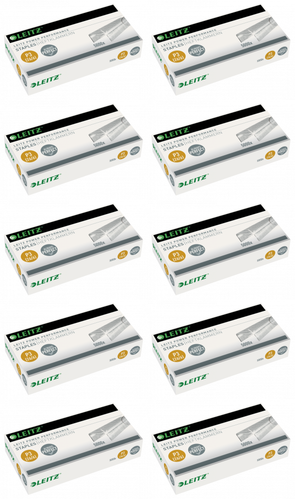 10x Zszywki Leitz Power Performance , 26/6 (P3), 5000 sztuk, srebrny