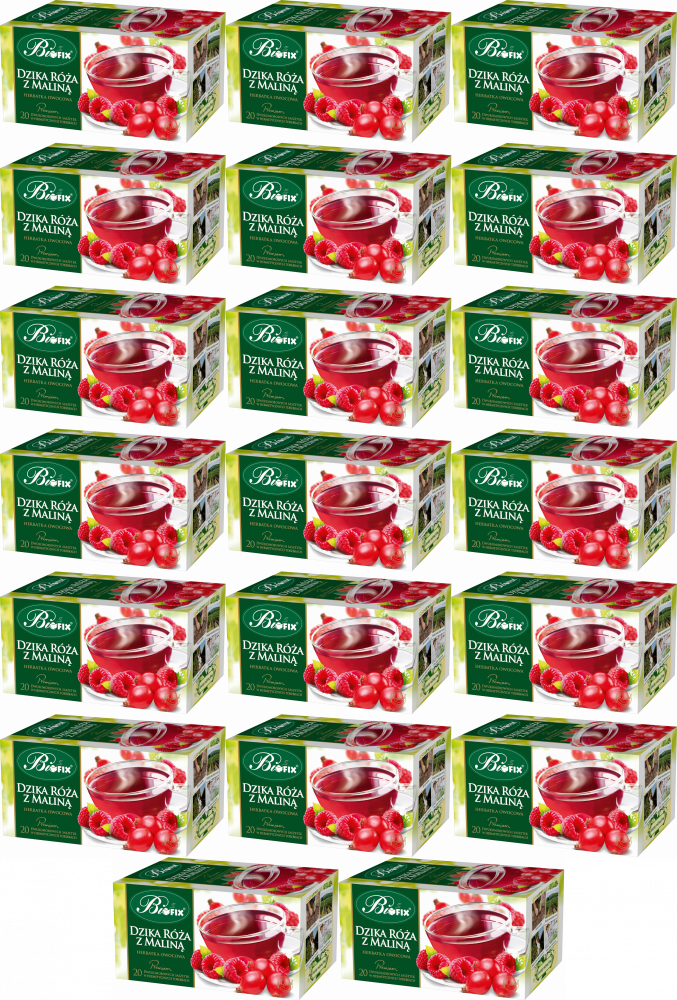 20x Herbata owocowa w kopertach BiFix Premium, dzika róża z maliną, 20 sztuk x 2g