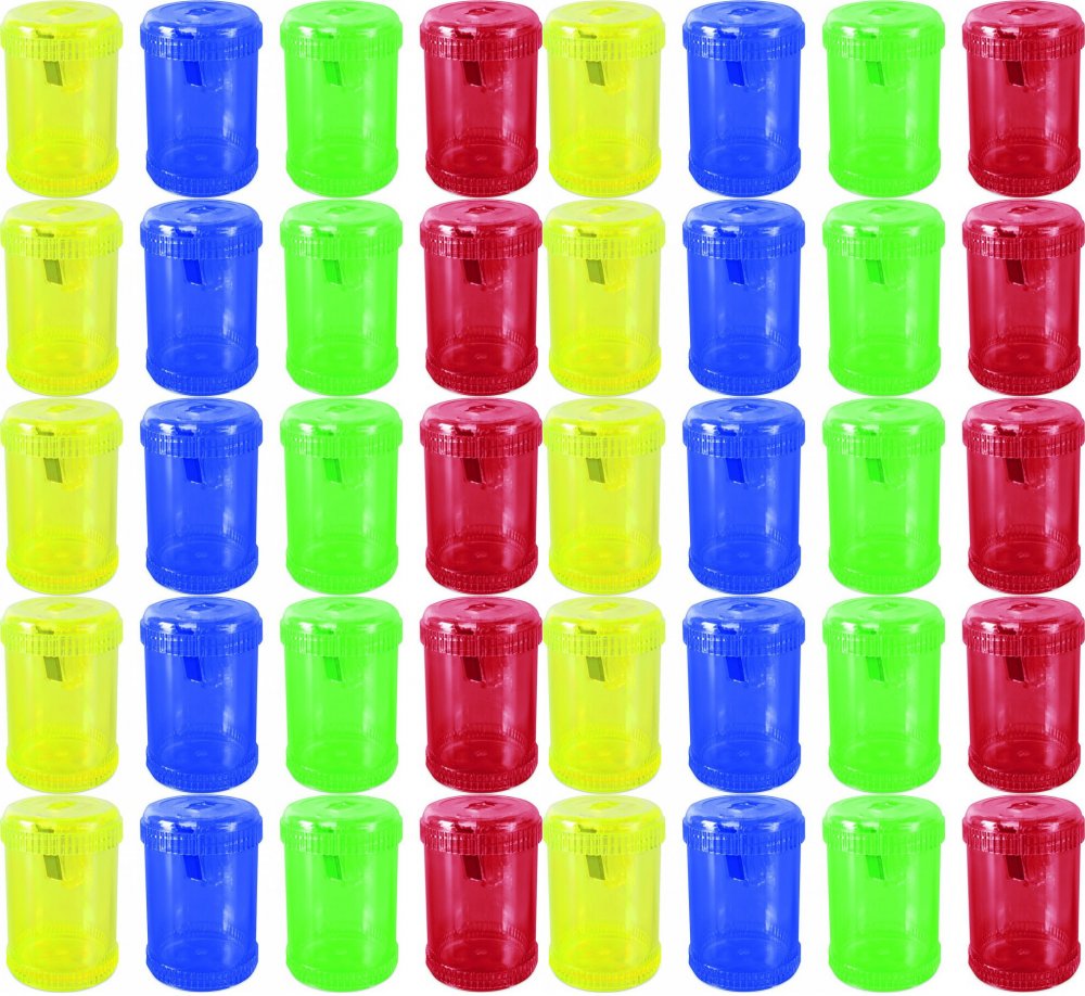 10x Temperówka z pojemnikiem Donau, plastik, 1 otwór, beczka, mix kolorów