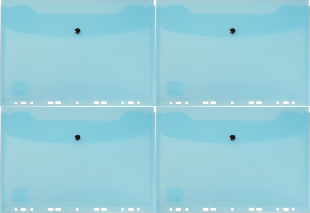 4x Teczka koperta do segragatora A4, Biurfol, A4, na zatrzask , przezroczysty niebieski