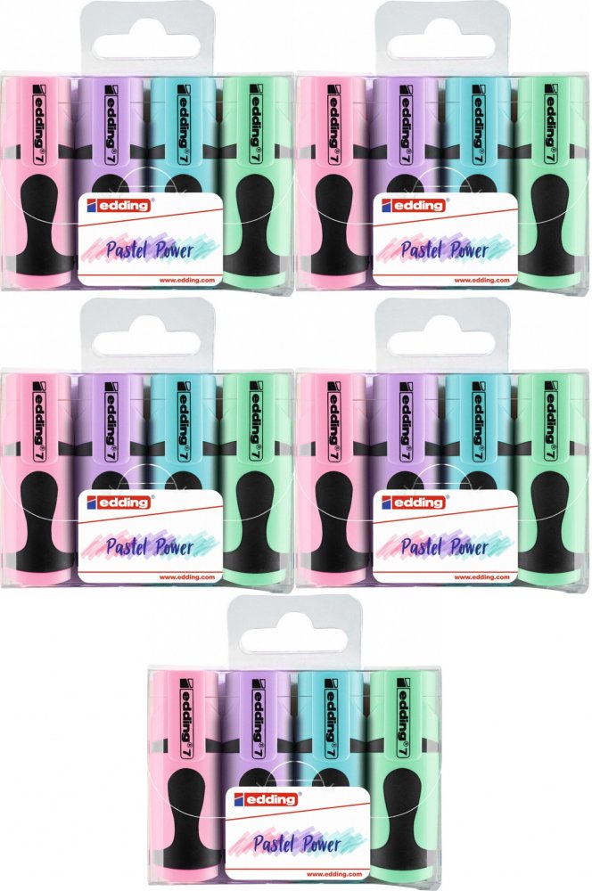 5x Zakreślacz edding 7 mini, 1-3mm, 4 sztuki, mix kolorów pastelowych