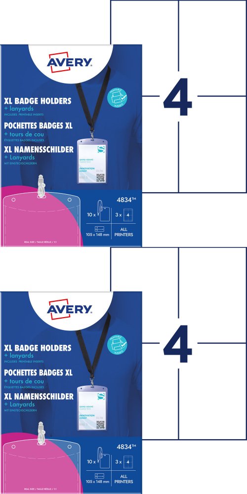 2x Etui na identyfikator Avery Zweckform, z czarną taśmą, 105x148mm, 10 sztuk + 12 wkładów, przezroczysty