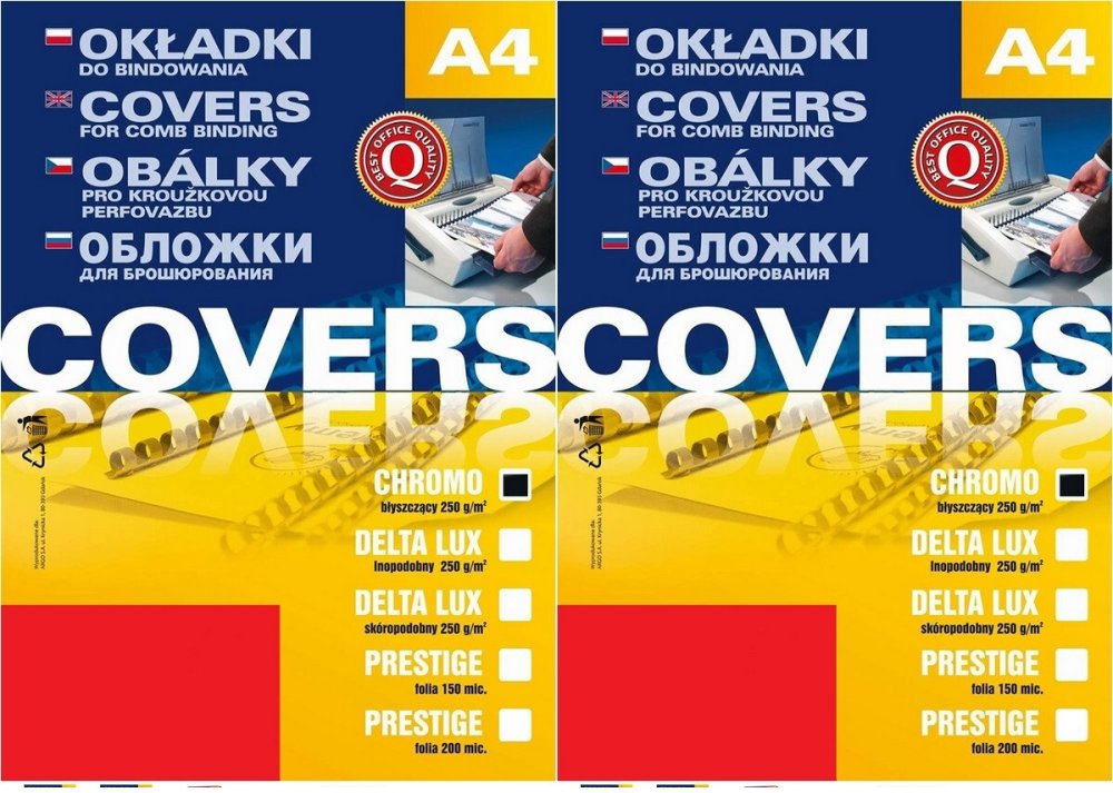 2x Okładki do bindowania Argo Chromo, A4, 250g/m2, kartonowe, 100 sztuk czerwony