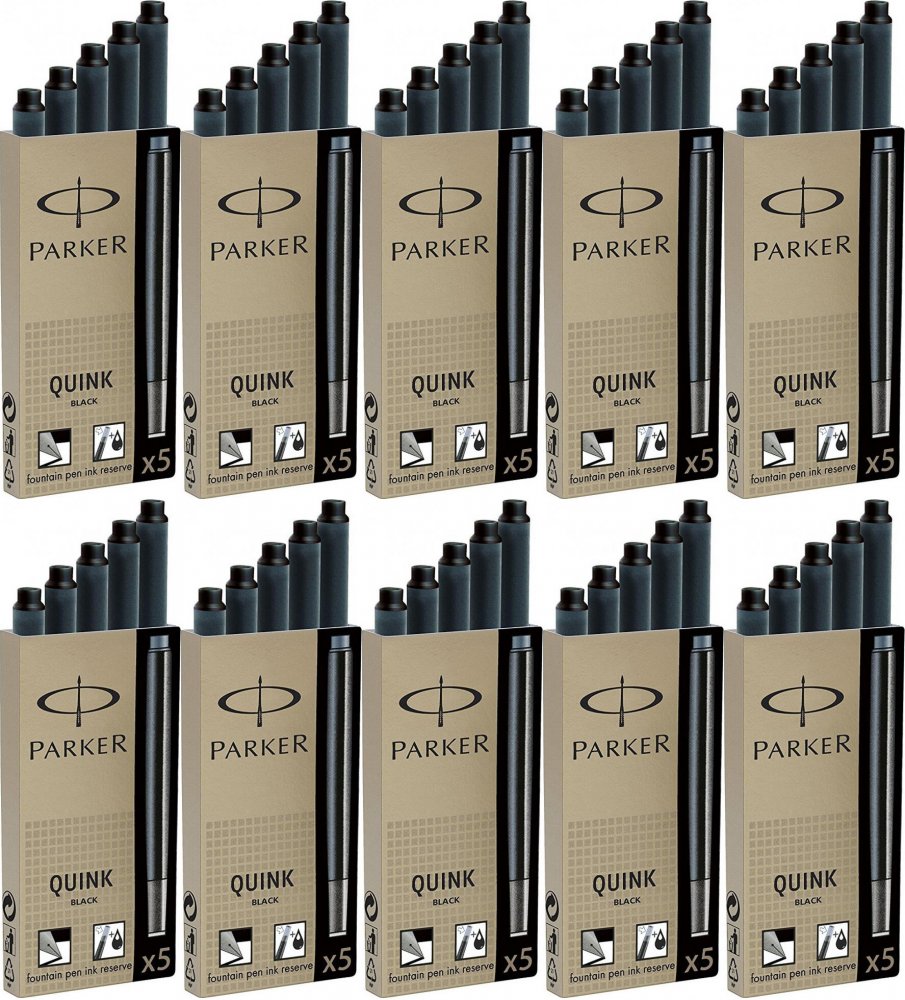 10x Naboje do pióra wiecznego Parker, długie, 5 sztuk, czarny