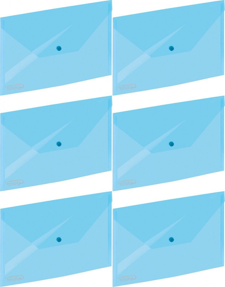 6x Teczka kopertowa Grand 9113, A4, na zatrzask, transparentny niebieski
