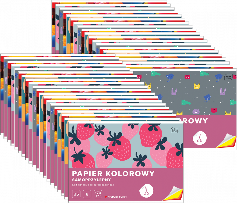 40x Zeszyt papierów kolorowych samoprzylepnych Interdruk, B5, 8 kartek