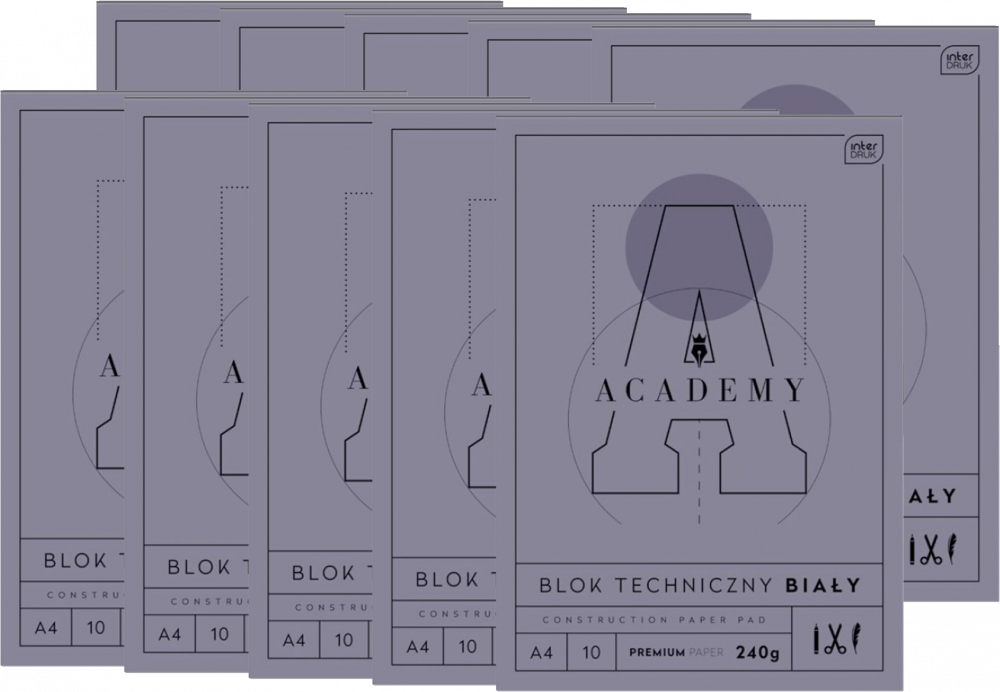 10x Blok techniczny Interdruk Academy, A4, 10 kartek, biały