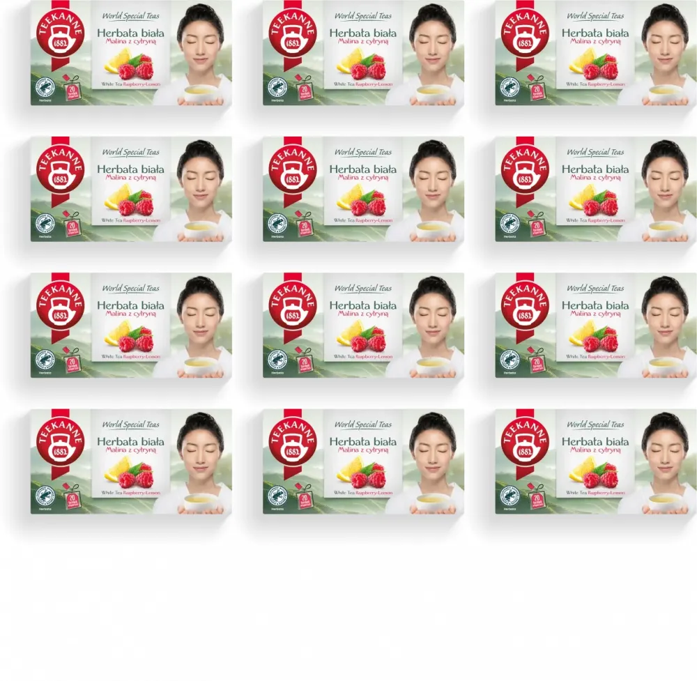 12x Herbata biała smakowa w torebkach Teekanne White Tea Rasberry-Lemon, malina z cytryną, 20 sztuk x 1.25g