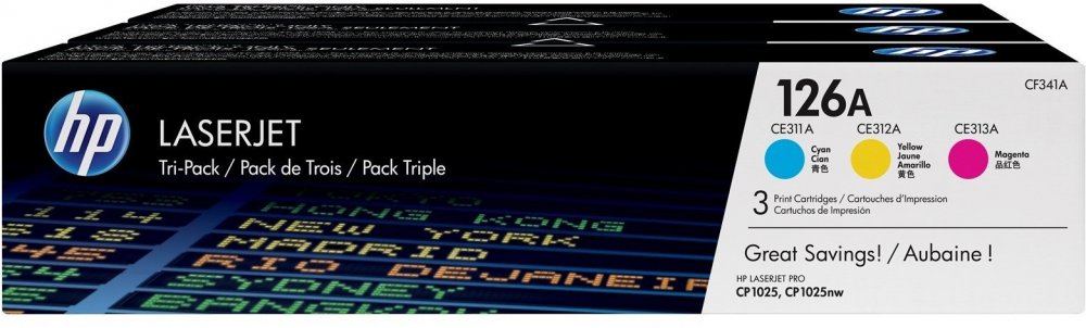 Toner HP 126A (CF341A), 3x1000 stron, CMY cyan (błękitny), magenta (purpurowy), yellow (żółty)