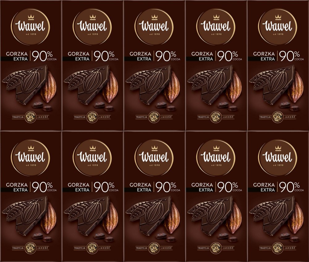 10x Czekolada Wawel Premium 90% cocoa, gorzka, 90g
