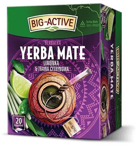 Herbata Yerba Mate w kopertach Big Active, ziołowa, limonka i trawa cytrynowa, 20 sztuk x 1.5g