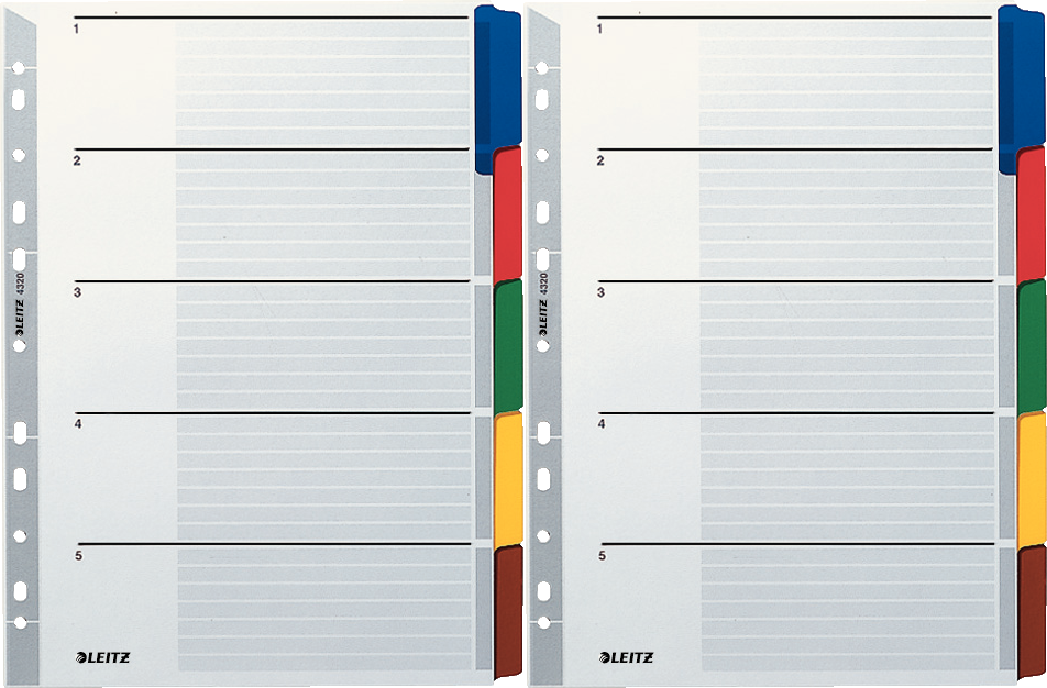 2x Przekładki do segregatora Leitz, kartonowe, A4, 5 kart, mix kolorów