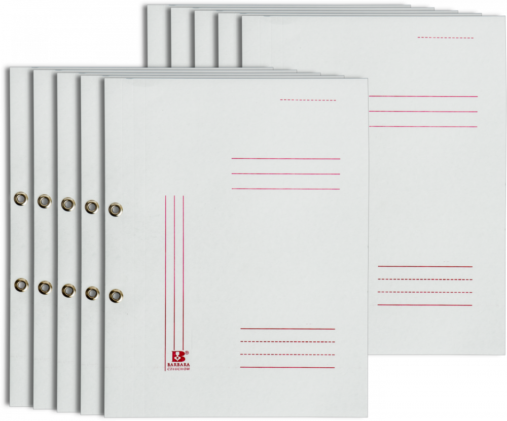 10x Skoroszyt kartonowy oczkowy Barbara, A4, do 150 kartek, 250g/m2, biały