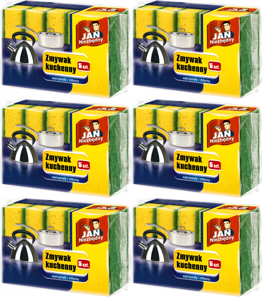 6x Zmywak kuchenny Jan Niezbędny, 10x5x3cm, 5 sztuk, żółty