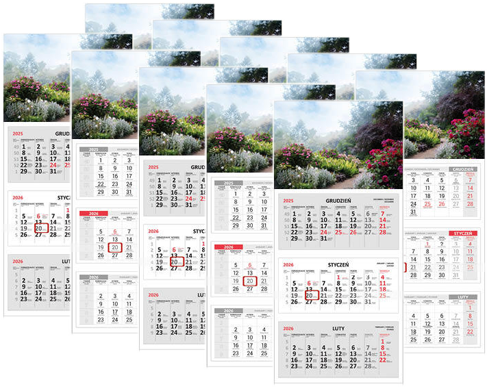 10x Kalendarz ścienny 2026, Udziałowiec, trójdzielny, 310x680mm, alejka