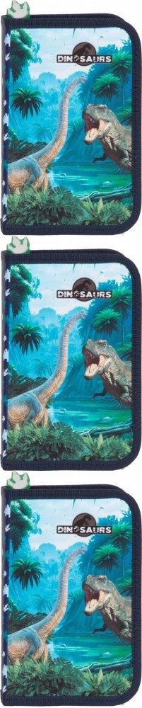3x Piórnik szkolny Derform Dinozaur 19, 1-komorowy, z wyposażeniem, niebieski