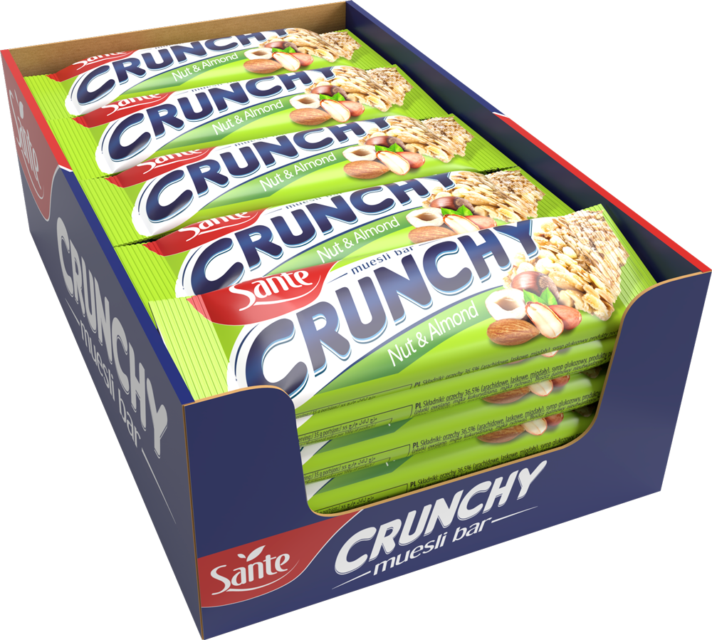 Baton Sante Crunchy, orzechowo migdałowy, 35g, 25 sztuk