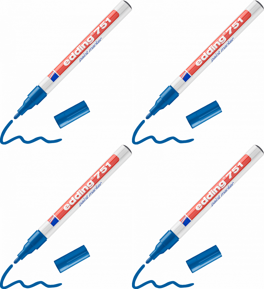 4x Marker olejowy edding 751, w aluminiowej obudowie, okrągła, 1-2mm, niebieski